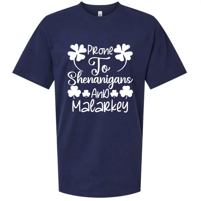 Prone To Shenanigans And Malarkey Funny St Patricks Day Design Sueded Cloud Jersey T-Shirt