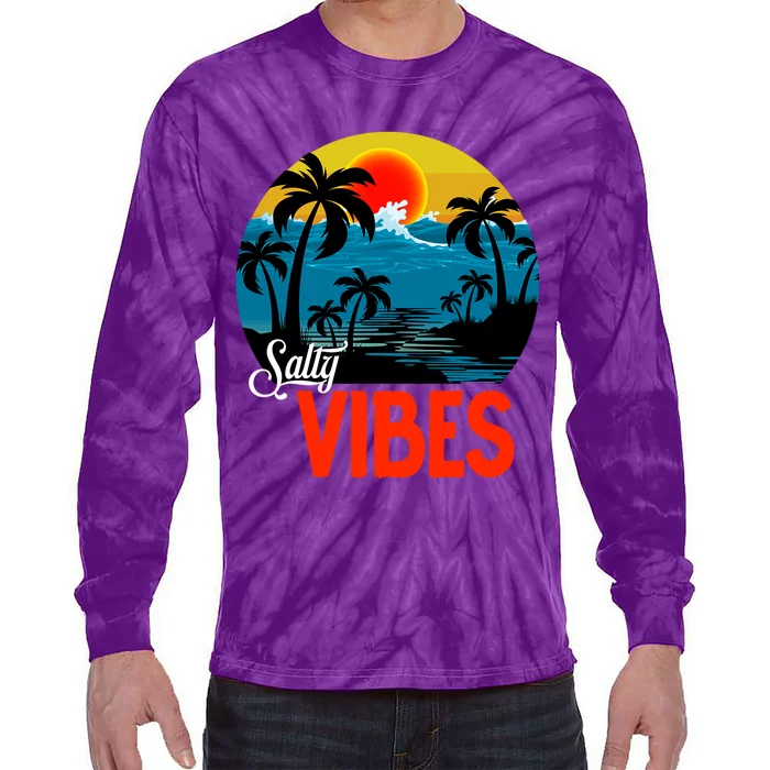 Palm Trees Salty Vibes Design Summer Time Travel Beach Tie-Dye Long Sleeve Shirt