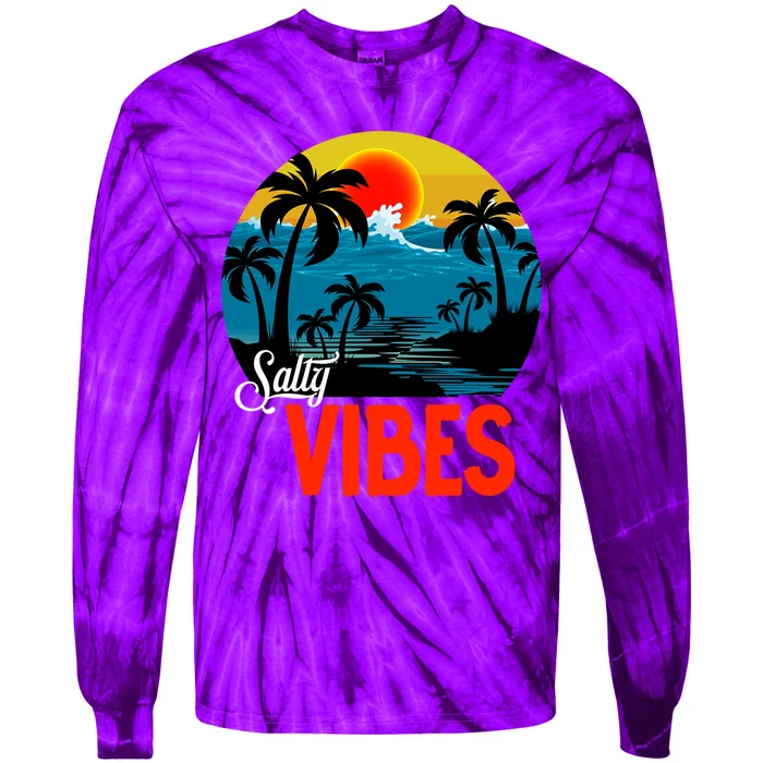 Palm Trees Salty Vibes Design Summer Time Travel Beach Tie-Dye Long Sleeve Shirt