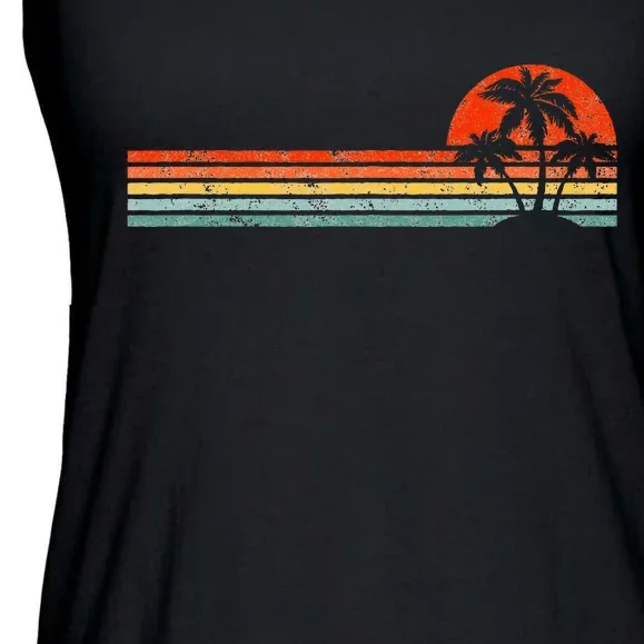 Palm Tree Sunset Horizon Summer Beach Vacation Ladies Essential Flowy Tank