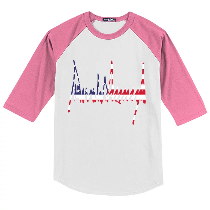 President Trump Signature Usa Flag Color Patriotic American Gift Kids Colorblock Raglan Jersey