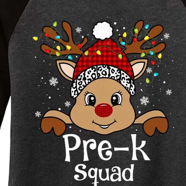 PreK Teacher Squad Funny Teacher Christmas Reindeer Xmas Women's Tri-Blend 3/4-Sleeve Raglan Shirt