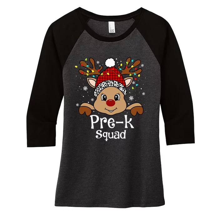 PreK Teacher Squad Funny Teacher Christmas Reindeer Xmas Women's Tri-Blend 3/4-Sleeve Raglan Shirt