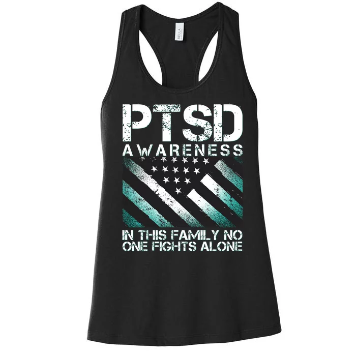 PTSD Awareness In This Family No One Fights Alone Women's Racerback Tank