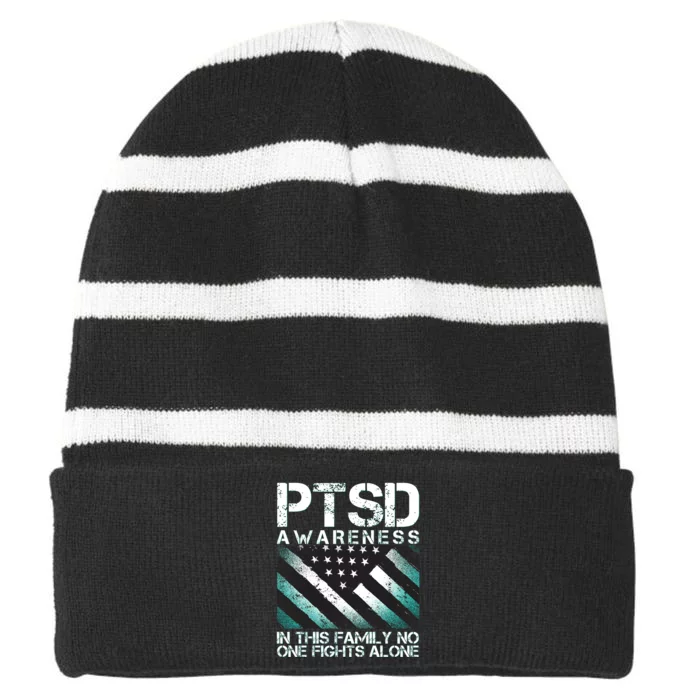 PTSD Awareness In This Family No One Fights Alone Striped Beanie with Solid Band