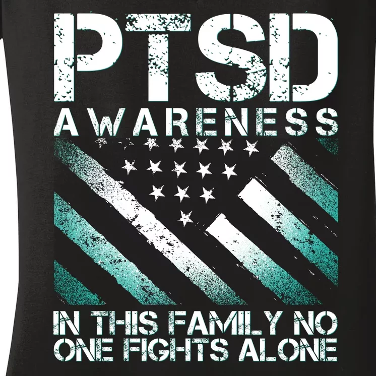 PTSD Awareness In This Family No One Fights Alone Women's V-Neck T-Shirt