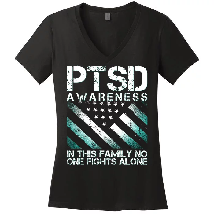 PTSD Awareness In This Family No One Fights Alone Women's V-Neck T-Shirt