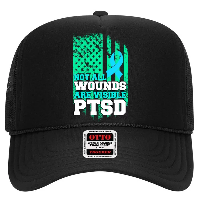 PTSD Flag Not All Wounds Are Visible High Crown Mesh Trucker Hat