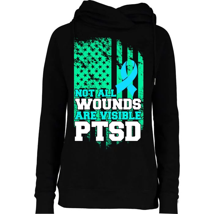 PTSD Flag Not All Wounds Are Visible Womens Funnel Neck Pullover Hood