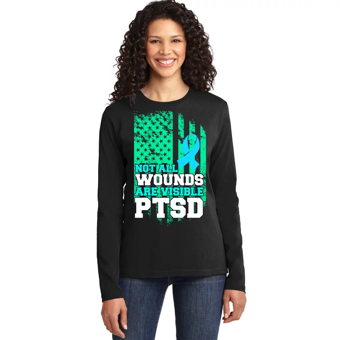 PTSD Flag Not All Wounds Are Visible Ladies Long Sleeve Shirt