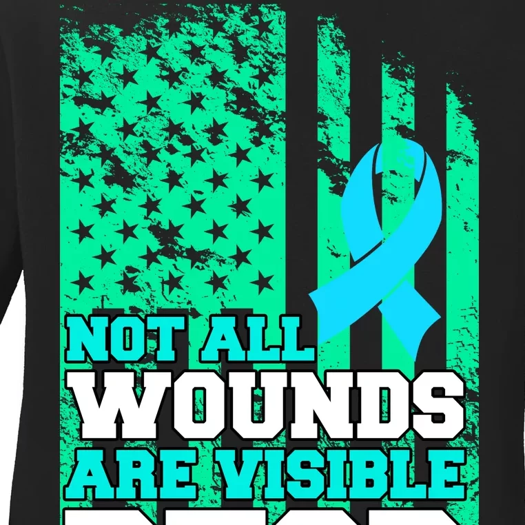 PTSD Flag Not All Wounds Are Visible Ladies Long Sleeve Shirt