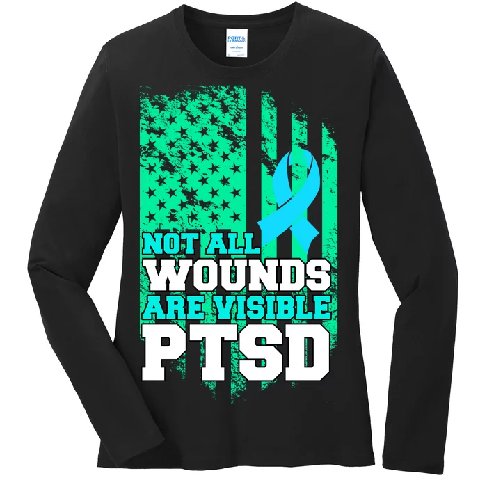 PTSD Flag Not All Wounds Are Visible Ladies Long Sleeve Shirt