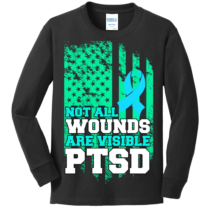 PTSD Flag Not All Wounds Are Visible Kids Long Sleeve Shirt