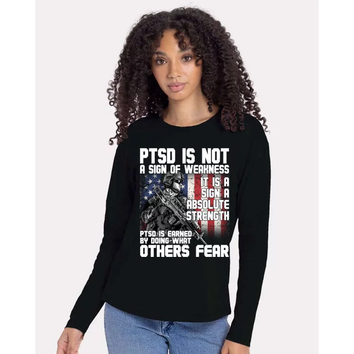 PTSD Is Not A Sign Of Weakness Support Military Troops Womens Cotton Relaxed Long Sleeve T-Shirt