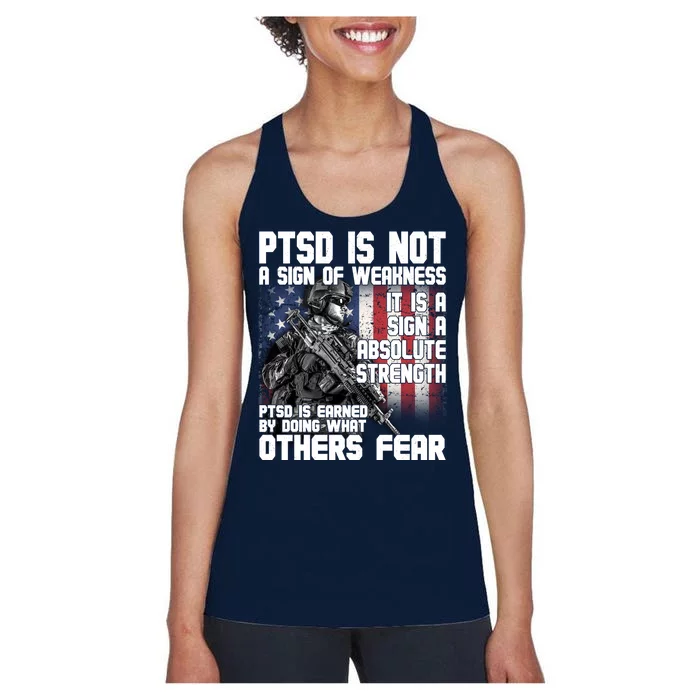 PTSD Is Not A Sign Of Weakness Support Military Troops Women's Racerback Tank