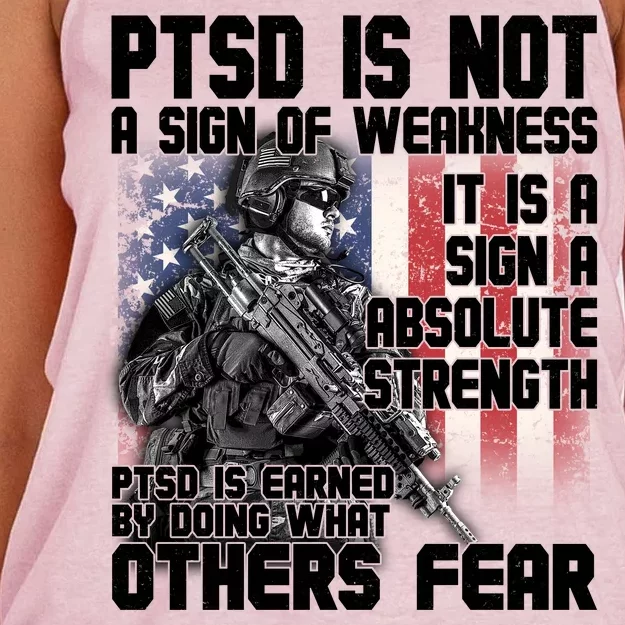 PTSD Is Not A Sign Of Weakness Support Military Troops Women's Knotted Racerback Tank