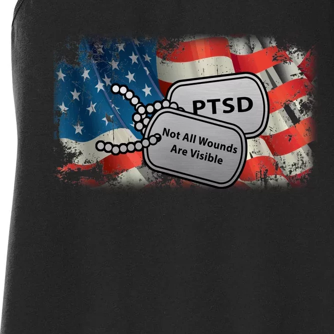 PTSD Not All Wounds Are Visible Dog Tags Women's Racerback Tank