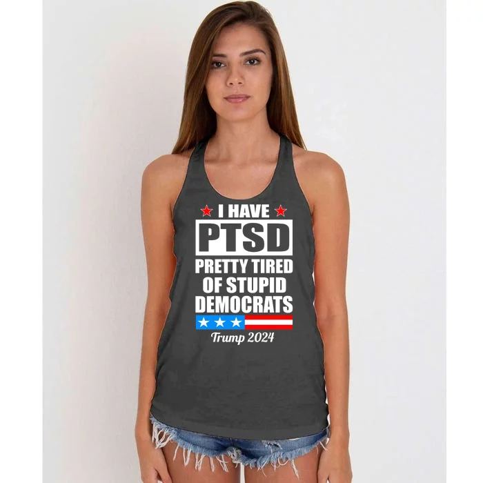 PTSD Pretty Tired Of Democrats Trump 2024 Women's Knotted Racerback Tank