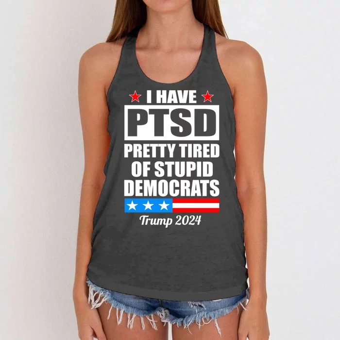 PTSD Pretty Tired Of Democrats Trump 2024 Women's Knotted Racerback Tank