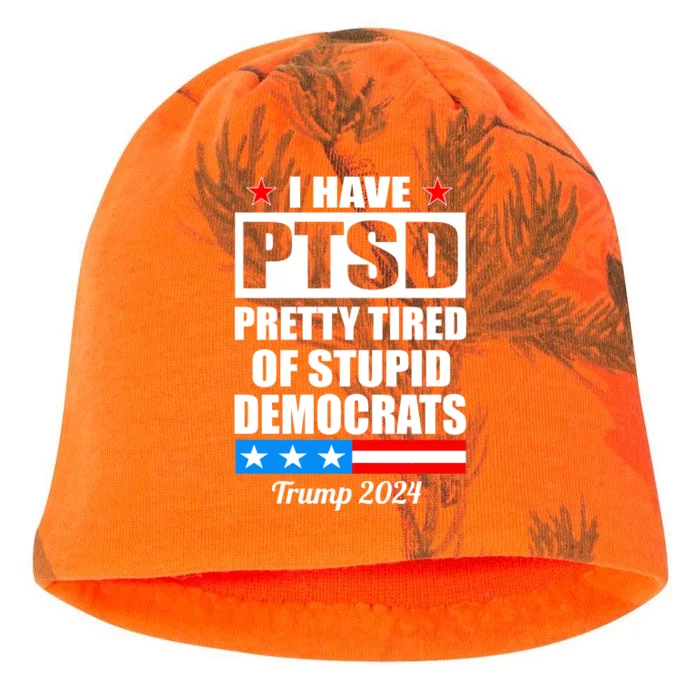 PTSD Pretty Tired Of Democrats Trump 2024 Kati - Camo Knit Beanie