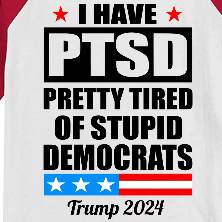 PTSD Pretty Tired Of Democrats Trump 2024 Kids Colorblock Raglan Jersey