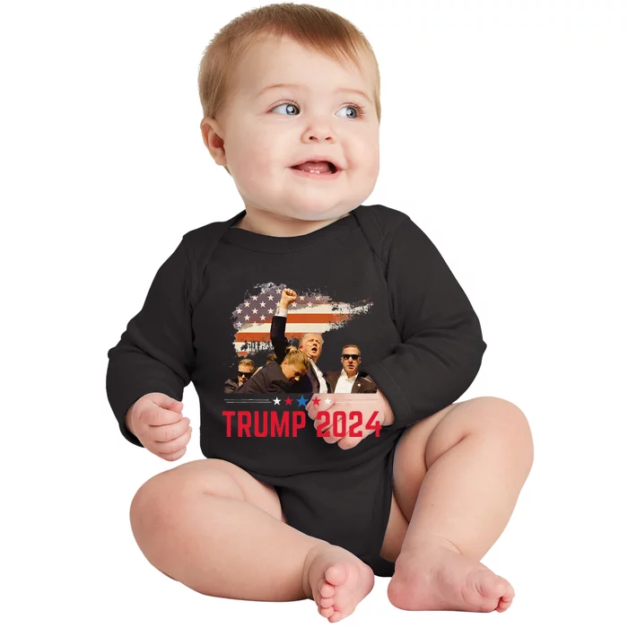 President Trump Trending Political Trump 2024 Election Baby Long Sleeve Bodysuit