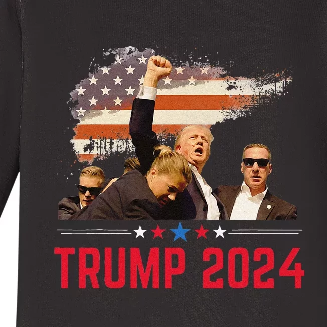 President Trump Trending Political Trump 2024 Election Baby Long Sleeve Bodysuit