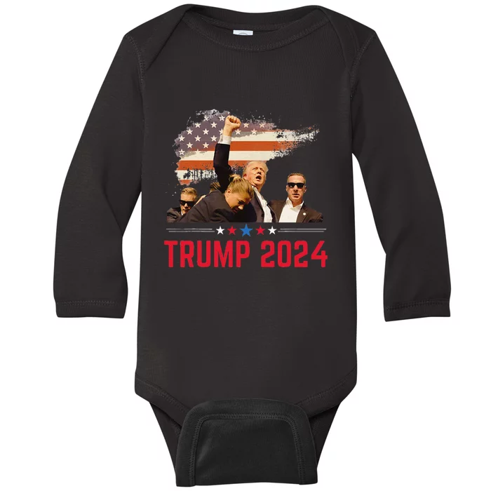 President Trump Trending Political Trump 2024 Election Baby Long Sleeve Bodysuit