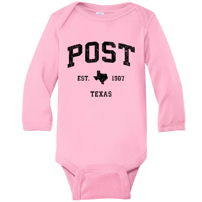 Post Texas Tx Vintage Athletic Sports Baby Long Sleeve Bodysuit