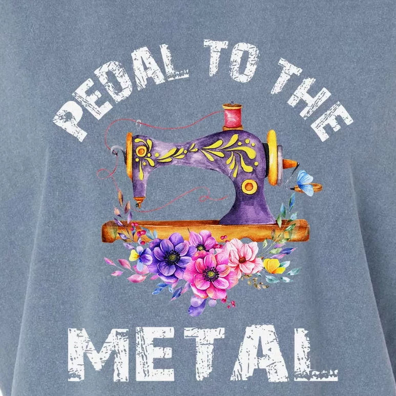 Pedal To The Metal Sewing Machine Quilter Quilting Flowers Garment-Dyed Women's Muscle Tee