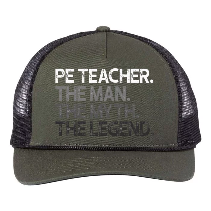 PE Teacher The Man Myth Legend Gift Retro Rope Trucker Hat Cap