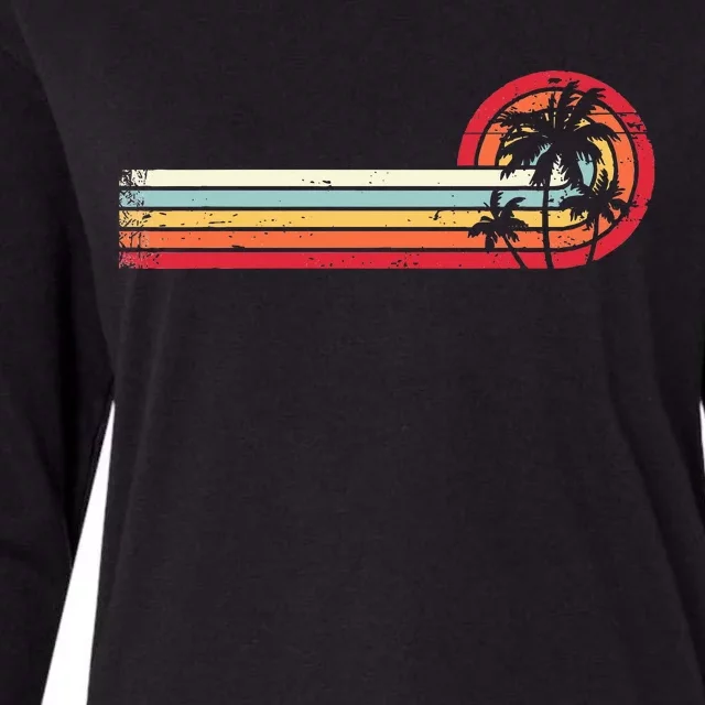 Palm Tree Tropical Beach Retro Style 70s 80s Womens Cotton Relaxed Long Sleeve T-Shirt