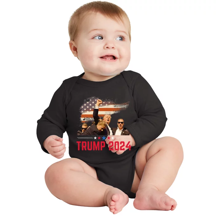 President Trump Trending Political Trump 2024 Election Baby Long Sleeve Bodysuit