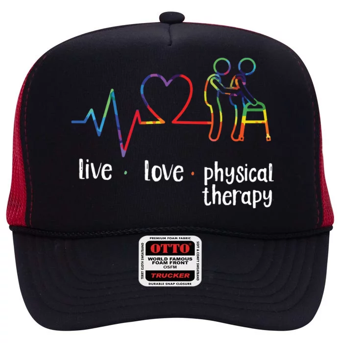 Physical Therapist Therapy Assistant Tie Dye Heartbeat Heart High Crown Mesh Trucker Hat