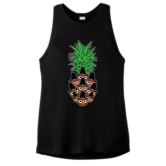 Pineapple Turkey Thanksgiving Day Funny Fall Autumn Hawaiian Ladies Tri-Blend Wicking Tank