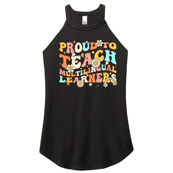 Proud To Teach Multilingual Learners Maestra Spanish Groovy Women’s Perfect Tri Rocker Tank