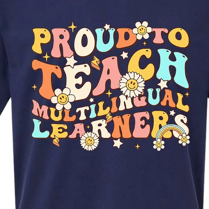 Proud To Teach Multilingual Learners Maestra Spanish Groovy Sueded Cloud Jersey T-Shirt