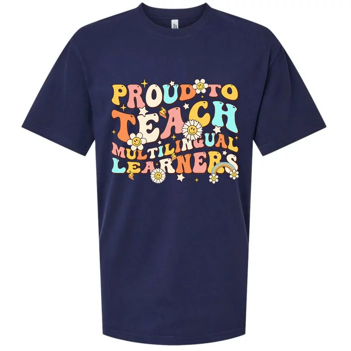 Proud To Teach Multilingual Learners Maestra Spanish Groovy Sueded Cloud Jersey T-Shirt