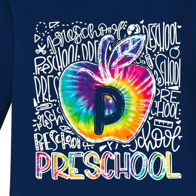 Preschool Team Typography Tie Dye Back To School Teacher Funny Gift Baby Long Sleeve Bodysuit