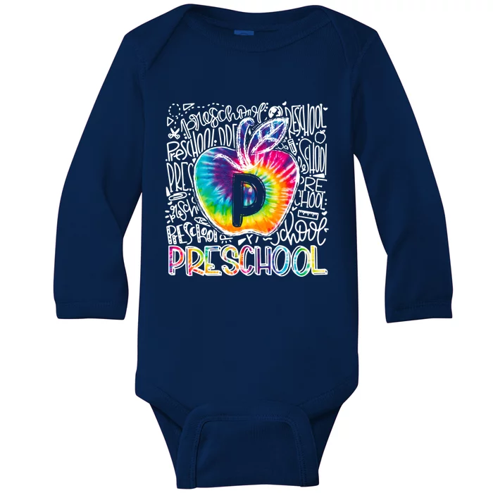 Preschool Team Typography Tie Dye Back To School Teacher Funny Gift Baby Long Sleeve Bodysuit