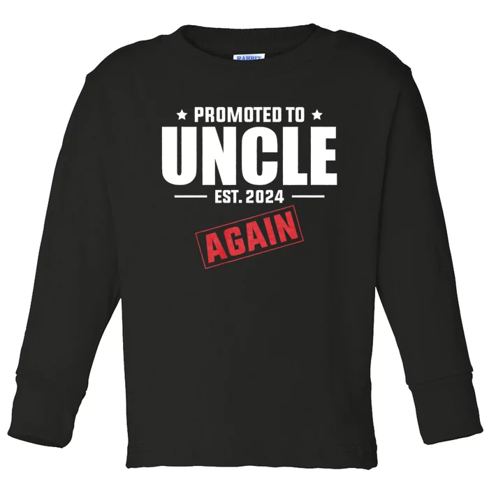 Promoted To Uncle Est 2024 Again Baby Announcement Toddler Long Sleeve Shirt