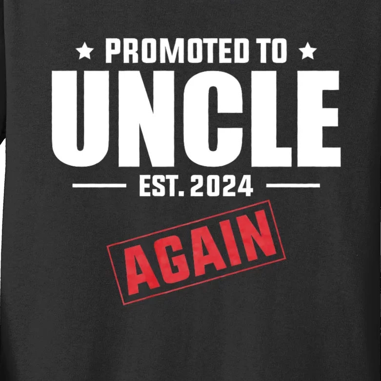 Promoted To Uncle Est 2024 Again Baby Announcement Kids Long Sleeve Shirt