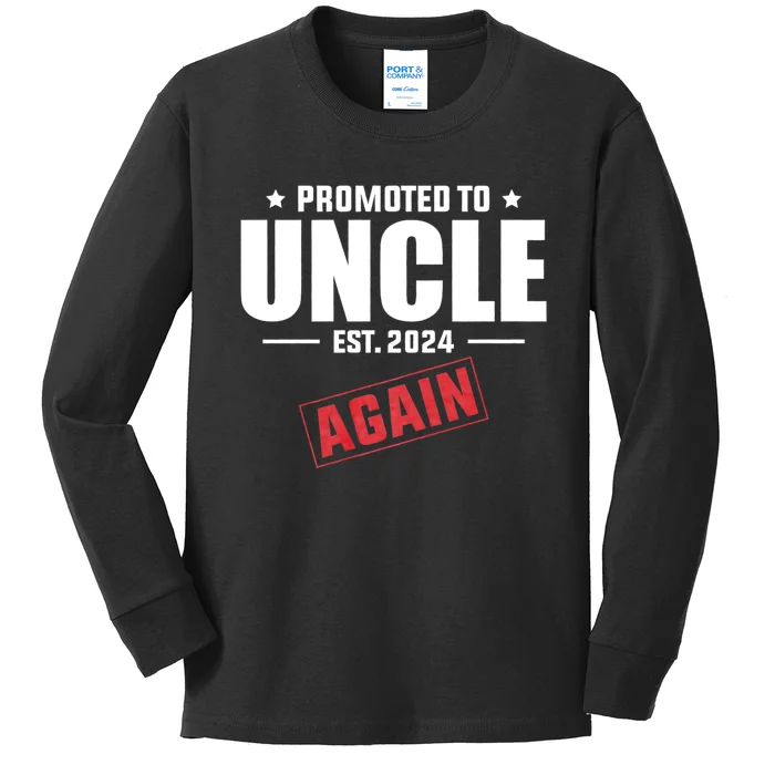 Promoted To Uncle Est 2024 Again Baby Announcement Kids Long Sleeve Shirt