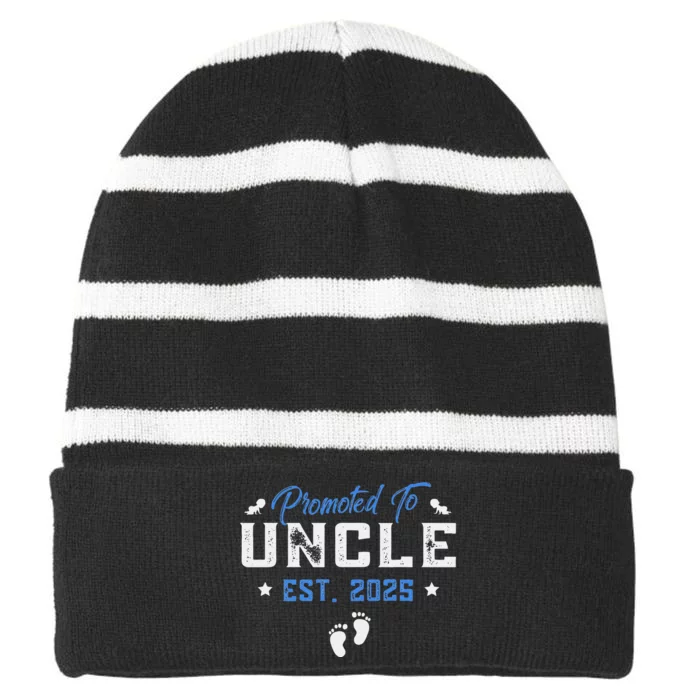 Promoted To Uncle 2025 Present For First Time New Uncle Striped Beanie with Solid Band