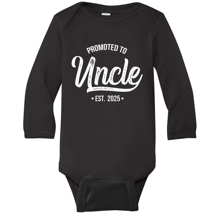 Promoted To Uncle 2025 New Uncle Announcement Uncle Est 2025 Baby Long Sleeve Bodysuit