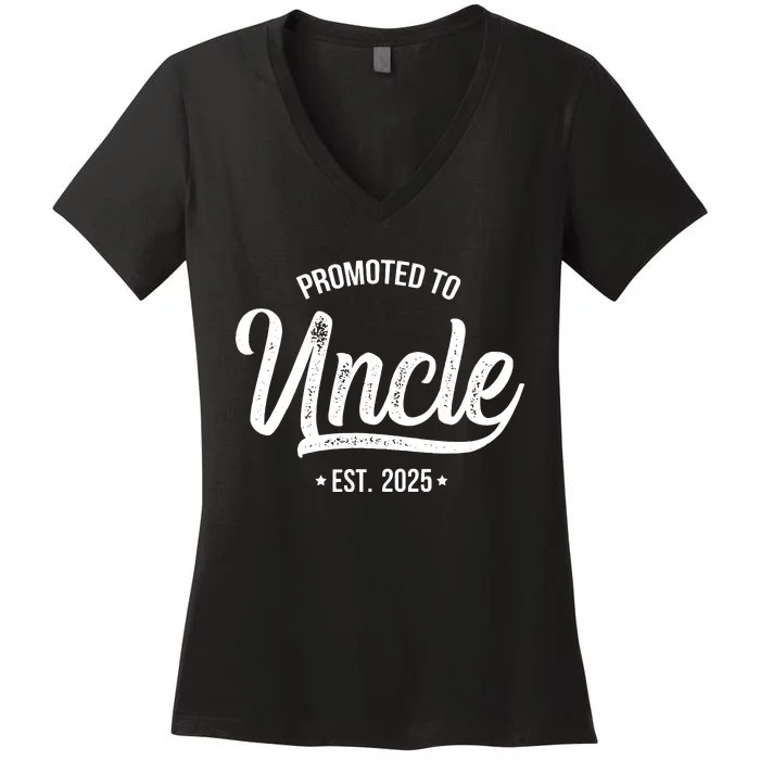 Promoted To Uncle 2025 New Uncle Announcement Uncle Est 2025 Women's V-Neck T-Shirt