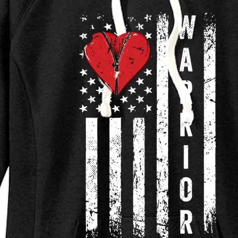 Patriotic Transplant Us Flag Open Heart Surgery Warrior Gift Women's Fleece Hoodie