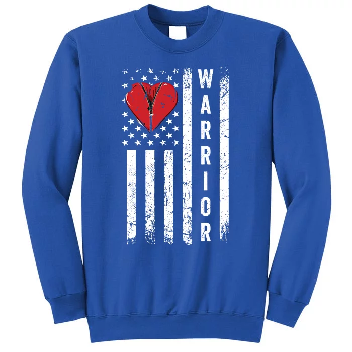 Patriotic Transplant Us Flag Open Heart Surgery Warrior Gift Tall Sweatshirt