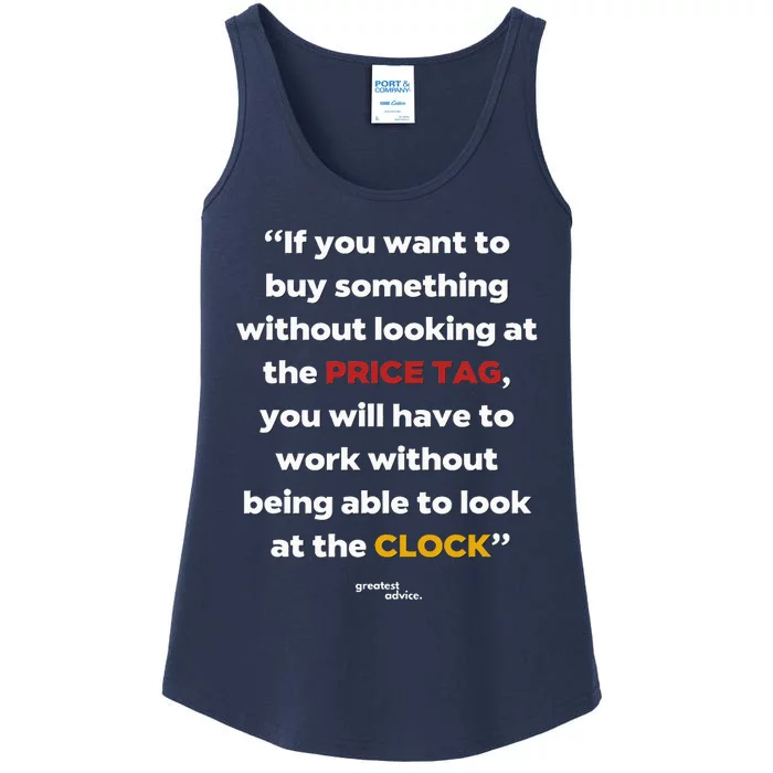 Price Tag Vs. Clock Financial Freedom Motivational Quote Ladies Essential Tank