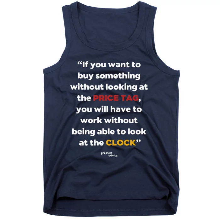 Price Tag Vs. Clock Financial Freedom Motivational Quote Tank Top